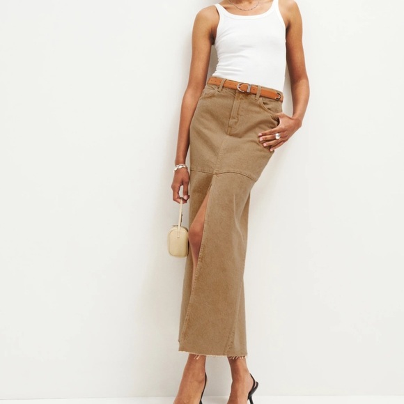 Reformation Women’s Tazz Maxi Denim Skirt Vintage Marzipan - Picture 1 of 15